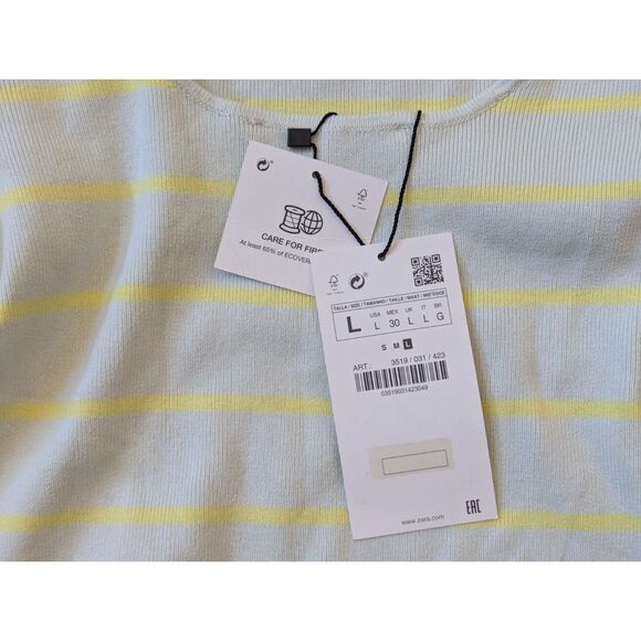 NWT Zara Cropped Scoop Back Sweater Green Yellow Stripes Size L - Picture 6 of 6